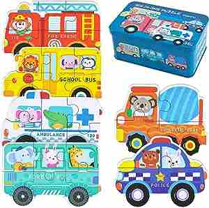 Puzzles de vehiculos con animales de 3 piezas